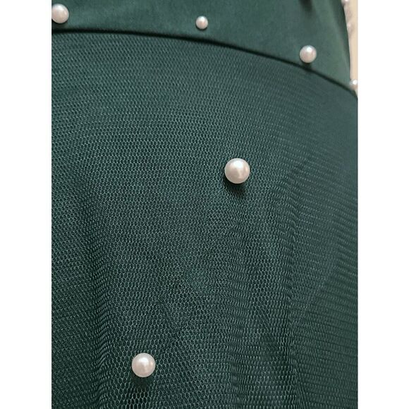 π Pearl Beaded Mesh Overlay Sleeveless A-line Elegant Green Dress SIZE LβNEW - Picture 13 of 16